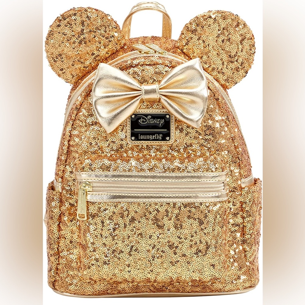 Disney Minnie Mouse Yellow Golden Sequin Hard Tag Loungefly Backpack: NWT